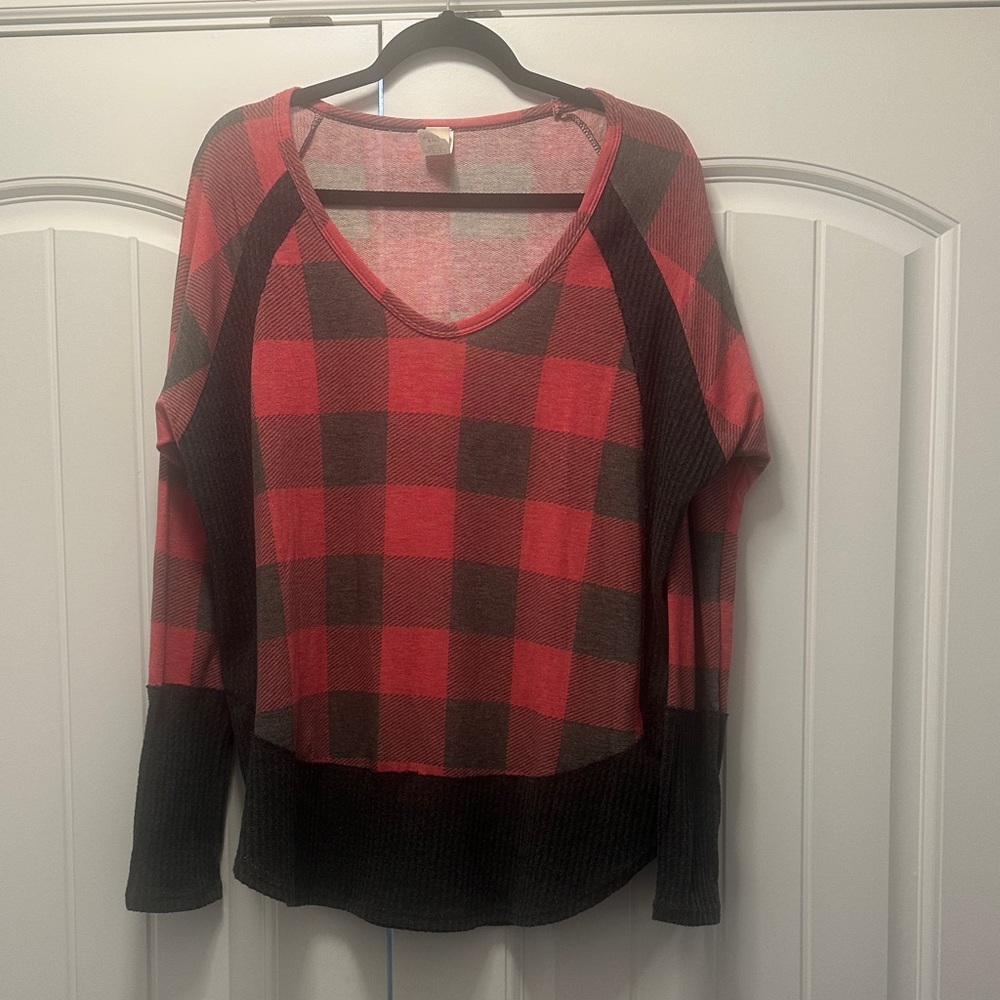 7th Ray Red and Black Plaid Blouse